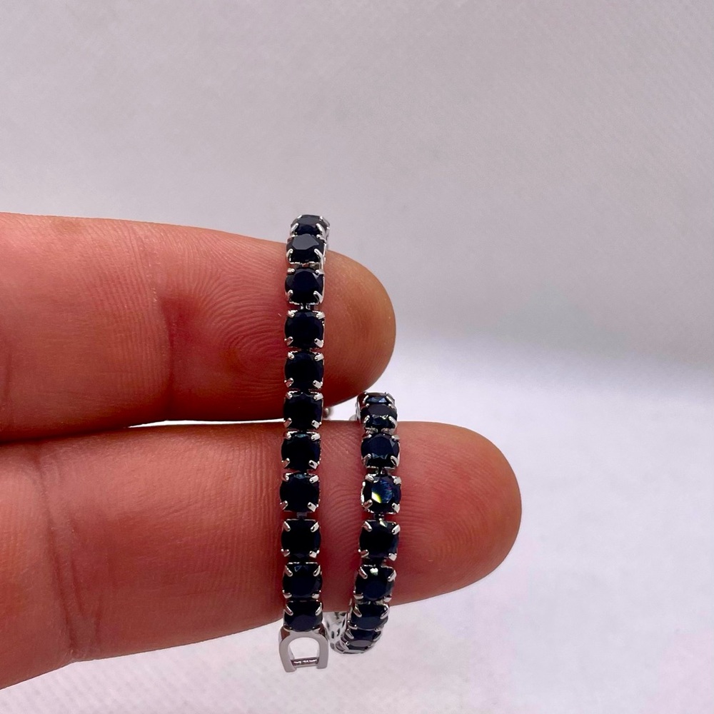 Tennis bracelet with round black onyx stones 8” long 925 sterling silver